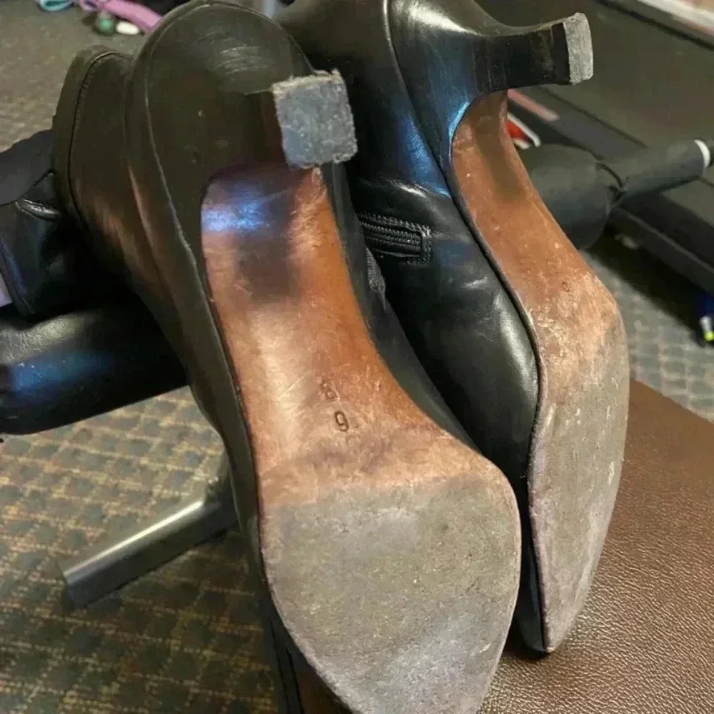 Cole Haan Black Leather Point Toe Heel Boots